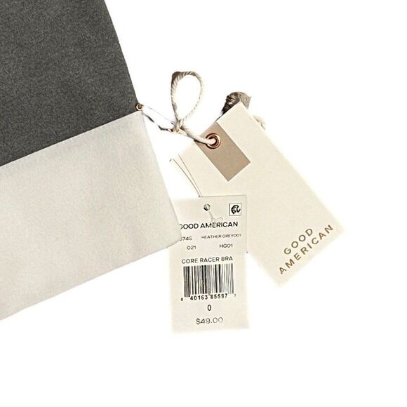 Good American Bra WMNS‎ XS Core Racer Sports Heather Grey White Elastic Band 0 - Picture 3 of 10